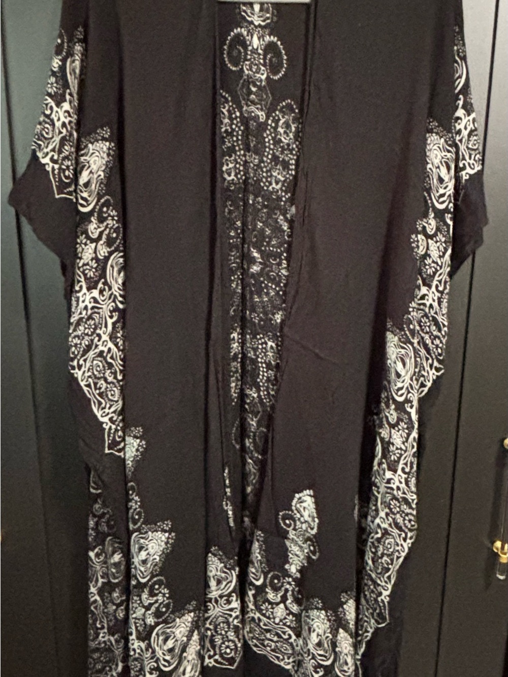 Black Kimono Cardigan with White Paisley Border